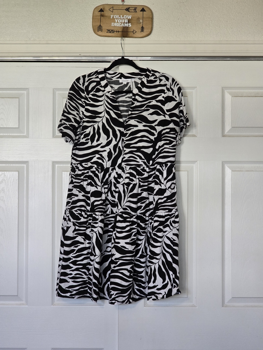 Chico's Black and White Zebra 100% Cotton Print Midi Dress